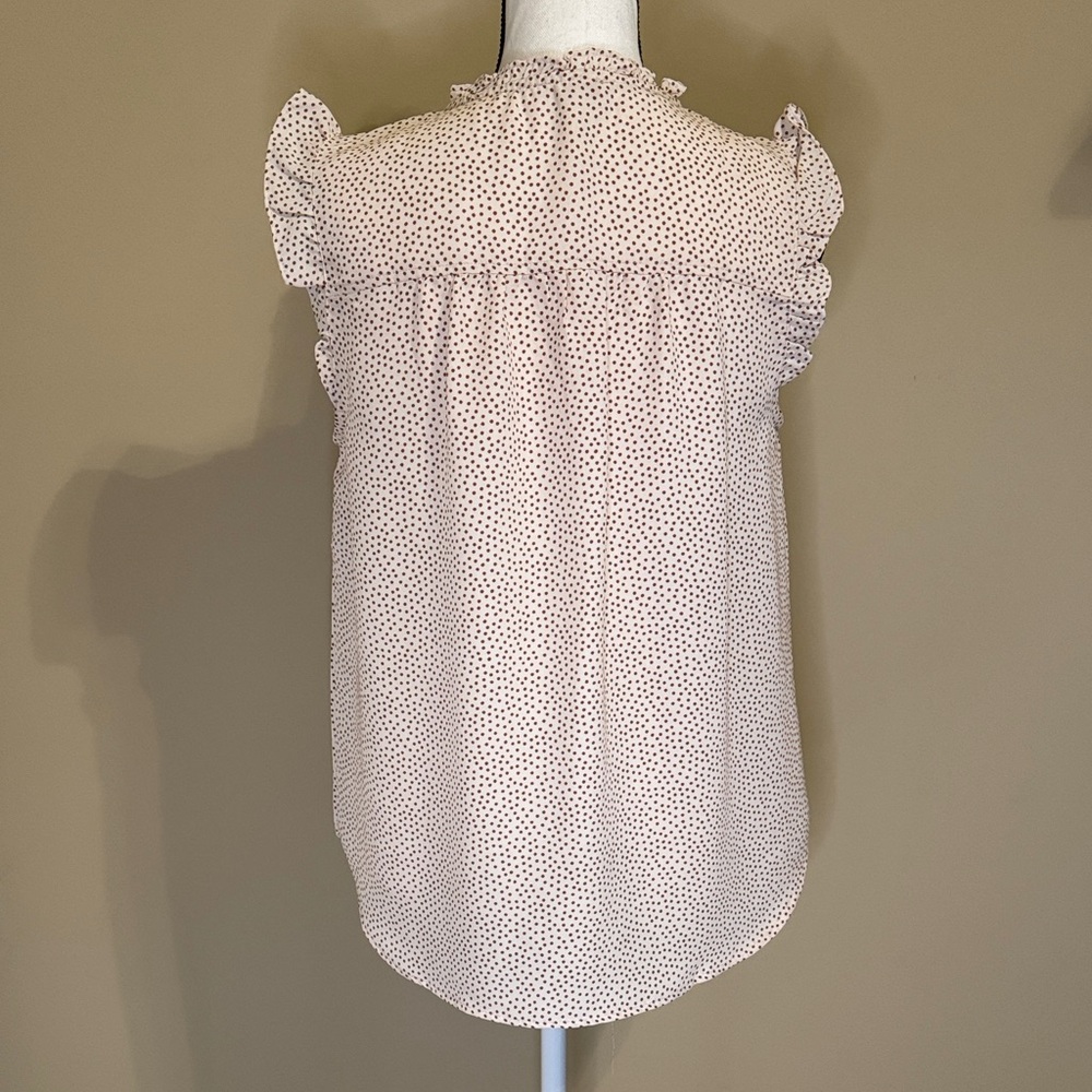 LOFT Cream and Brown Button-Front Ruffle Blouse - Picture 4 of 4